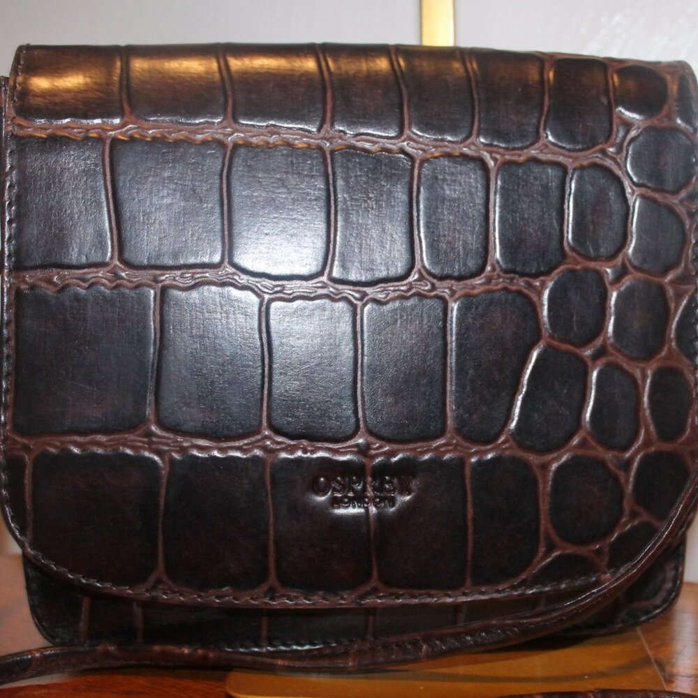 $189 Osprey London Chocolate Croco Linton Crossbody Shoulder Bag Lk New